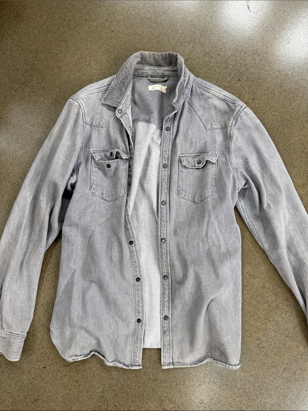 AllSaints Gray Washed Button-Front Shirt Jacket